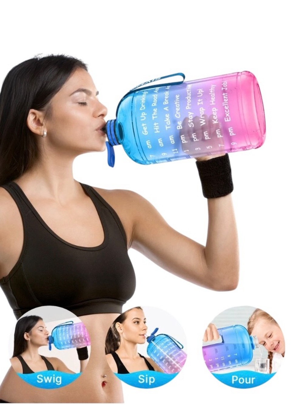 NEW AOMAIS Pink Green 1 Gallon Motivational Time Marker Water Bottle 128 oz. - Picture 5 of 5